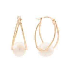 COTE D`OR Gold/Pearl 14kt Gold Pearl Capture Hoop Earrings